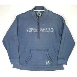 Life Is Good Pullover Mens XL Blue 1/4 Zip Long Sleeve Sweater